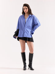 Royal Blue Striped Poplin Oversized Shirt